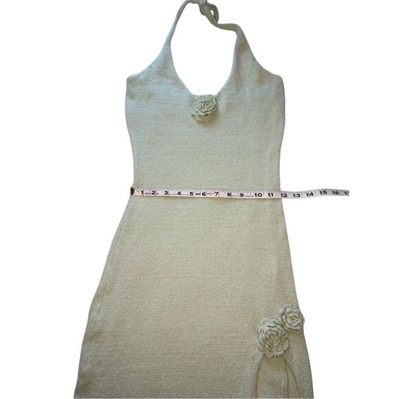 Lime green knitted halter dress with deep slit - XS - Picture 9 of 11